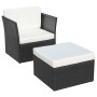 Silla de jardín con taburete poli ratán negra de vidaXL, Sillas de jardín - Ref: Foro24-41981, Precio: 151,37 €, Descuento: %
