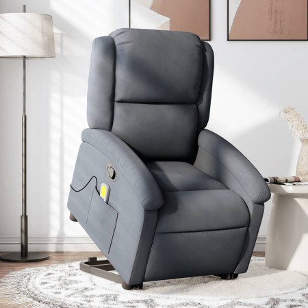 Sillón reclinable de masaje elevable terciopelo gris oscuro en Sillones | Comprar online en Foru.es