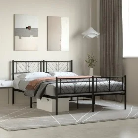 Black metal headboard and footboard bed frame 140x200 cm by , Beds and slatted bases - Ref: Foro24-372198, Price: 105,63 €, D...
