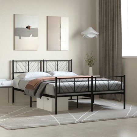Estructura de cama cabecero y estribo metal negro 140x200 cm de , Camas y somieres - Ref: Foro24-372198, Precio: 107,91 €, De...