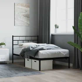 Estructura de cama con cabecero metal negro 90x190 cm de , Camas y somieres - Ref: Foro24-355651, Precio: 67,71 €, Descuento: %