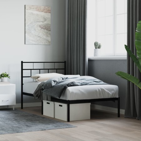 Estructura de cama con cabecero metal negro 90x190 cm de , Camas y somieres - Ref: Foro24-355651, Precio: 69,24 €, Descuento: %