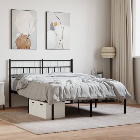 Estructura de cama con cabecero metal negro 135x190 cm de , Camas y somieres - Ref: Foro24-355658, Precio: 92,79 €, Descuento: %