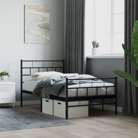 Estructura de cama con cabecero y estribo metal negro 100x200cm de , Camas y somieres - Ref: Foro24-355672, Precio: 77,69 €, ...