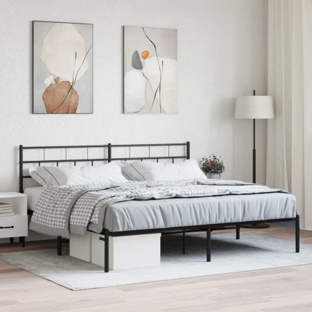 Estructura de cama con cabecero metal negro 200x200 cm de , Camas y somieres - Ref: Foro24-355666, Precio: 109,08 €, Descuent...