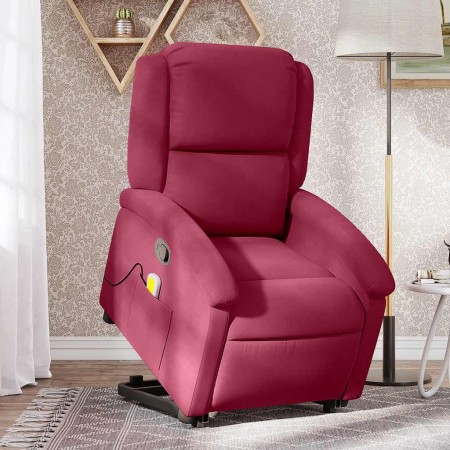 Sillón reclinable de masaje elevable terciopelo rojo tinto en Sillones | Comprar online en Foru.es
