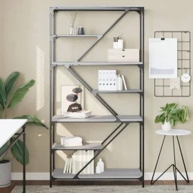 Estantería madera de ingeniería y acero Sonoma gris 91x36x176cm de , Librerías y estanterías - Ref: Foro24-835417, Precio: 71...