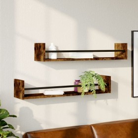 Estantes de pared con barras 2 uds roble ahumado 80x16x14 cm de , Estantes y estanterías - Ref: Foro24-835441, Precio: 33,14 ...