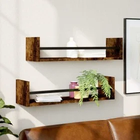 Estantes de pared con barras 2 uds roble ahumado 60x16x14 cm de , Estantes y estanterías - Ref: Foro24-835436, Precio: 29,46 ...