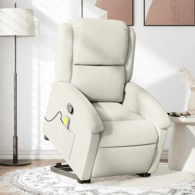 Sillón reclinable de masaje elevable terciopelo crema en Sillones | Comprar online en Foru.es