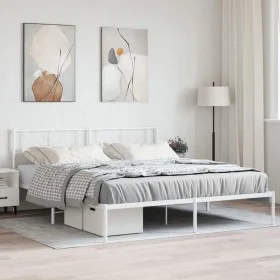 Metal bed frame with white headboard 193x203 cm by , Beds and slatted bases - Ref: Foro24-372234, Price: 98,84 €, Discount: %