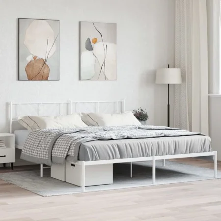 Metal bed frame with white headboard 193x203 cm by , Beds and slatted bases - Ref: Foro24-372234, Price: 98,84 €, Discount: %