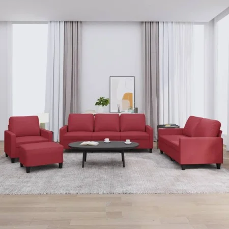 Sofa set with cushions 4 pieces red synthetic leather by , Sofas - Ref: Foro24-3201406, Price: 633,82 €, Discount: %