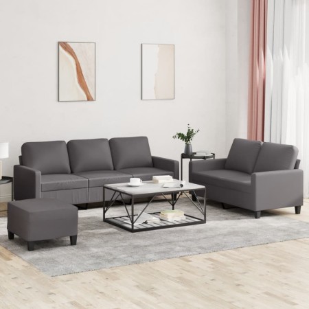 Juego de sofás con cojines 3 piezas cuero sintético gris de , Sofás - Ref: Foro24-3201425, Precio: 514,35 €, Descuento: %