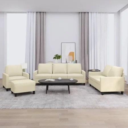 Cream synthetic leather 4-piece sofa set with cushions by , Sofas - Ref: Foro24-3201404, Price: 658,26 €, Discount: %