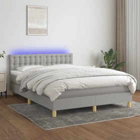 Cama box spring colchón y luces LED tela gris claro 140x200 cm de , Camas y somieres - Ref: Foro24-3134037, Precio: 423,56 €,...