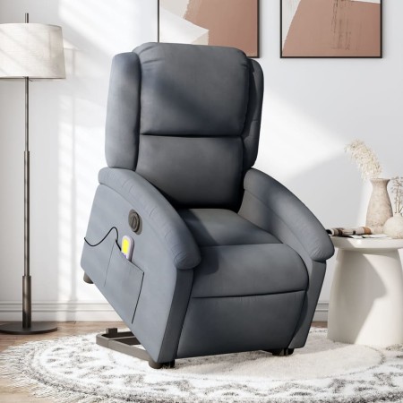 Sillón de masaje reclinable elevable terciopelo gris oscuro en Sillones | Comprar online en Foru.es