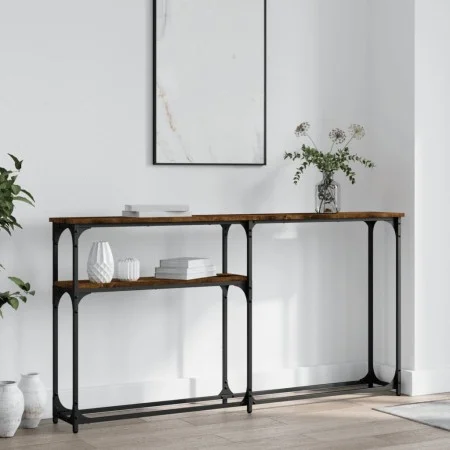 Smoked oak engineered wood console table 145x22.5x75 cm by , Side tables - Ref: Foro24-834097, Price: 47,08 €, Discount: %