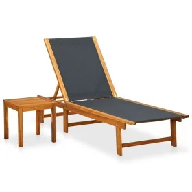 Tumbona con mesita de madera maciza de acacia y textilene de vidaXL, Tumbonas - Ref: Foro24-41746, Precio: 172,80 €, Descuent...