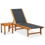 Tumbona con mesita de madera maciza de acacia y textilene de vidaXL, Tumbonas - Ref: Foro24-41746, Precio: 164,21 €, Descuent...