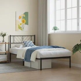Bed frame with black metal headboard 80x200 cm by , Beds and slatted bases - Ref: Foro24-372170, Price: 60,03 €, Discount: %