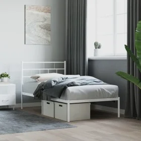 Metal bed frame with white headboard 75x190 cm by , Beds and slatted bases - Ref: Foro24-355698, Price: 62,93 €, Discount: %