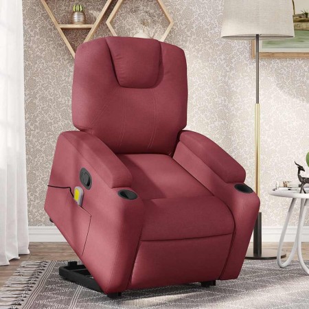 Sillón reclinable de masaje elevable tela rojo tinto en Sillones | Comprar online en Foru.es