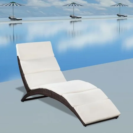 Folding sun lounger with brown synthetic rattan cushion by vidaXL, Loungers - Ref: Foro24-41808, Price: 158,57 €, Discount: %