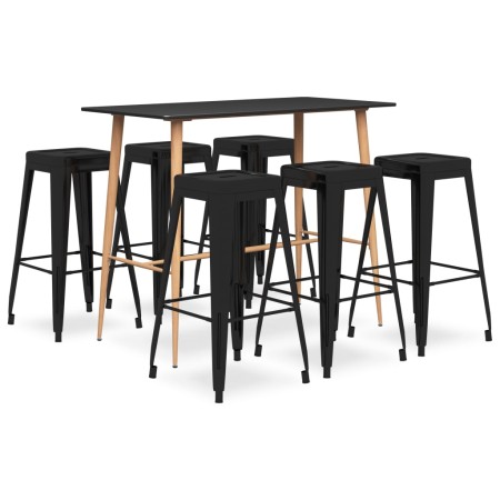 Mesa alta y taburetes de bar 7 piezas negro de , muebles para cocinas y comedores - Ref: Foro24-3057471, Precio: 718,75 €, De...