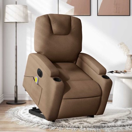 Sillón de masaje eléctrico reclinable elevable tela marrón en Sillones | Comprar online en Foru.es
