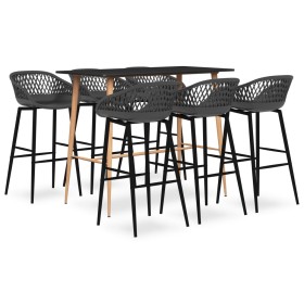 Mesa alta y taburetes de bar 7 piezas negro y gris de , muebles para cocinas y comedores - Ref: Foro24-3057475, Precio: 544,7...