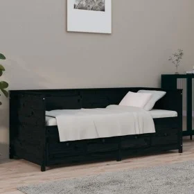 Solid black pine wood sofa bed 75x190 cm by , Beds and slatted bases - Ref: Foro24-820920, Price: 244,78 €, Discount: %