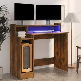 Escritorio con LED madera ingeniería roble ahumado 97x45x90 cm de , Escritorios - Ref: Foro24-820475, Precio: 58,12 €, Descue...