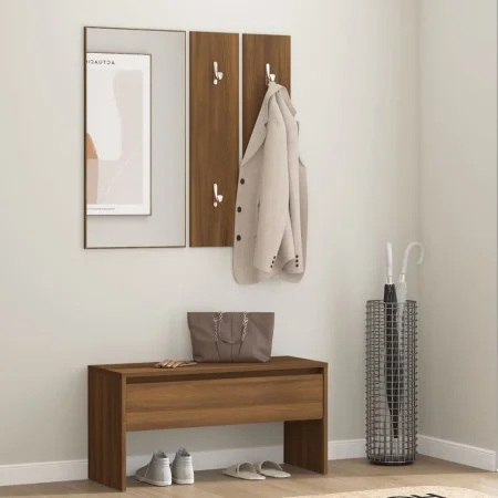 Brown oak plywood hallway furniture set by , Benches for halls and storage - Ref: Foro24-820480, Price: 82,04 €, Discount: %