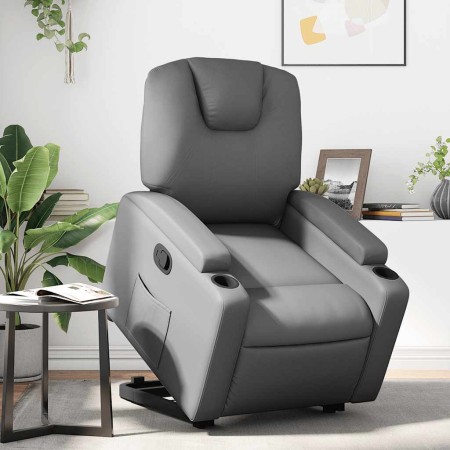Sillón reclinable elevable cuero artificial gris en Sillones | Comprar online en Foru.es