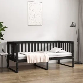 Sofá cama madera maciza de pino negro 90x190 cm de , Camas y somieres - Ref: Foro24-820885, Precio: 135,82 €, Descuento: %