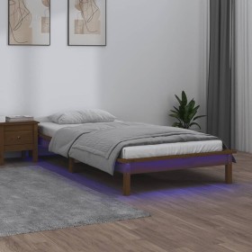 Estructura de cama con LED madera maciza marrón miel 90x200 cm de , Camas y somieres - Ref: Foro24-820594, Precio: 116,77 €, ...