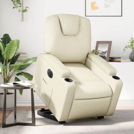 Sillón reclinable elevable eléctrico de cuero sintético crema en Sillones | Comprar online en Foru.es