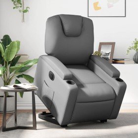 Sillón reclinable elevable eléctrico de cuero sintético gris en Sillones | Comprar online en Foru.es