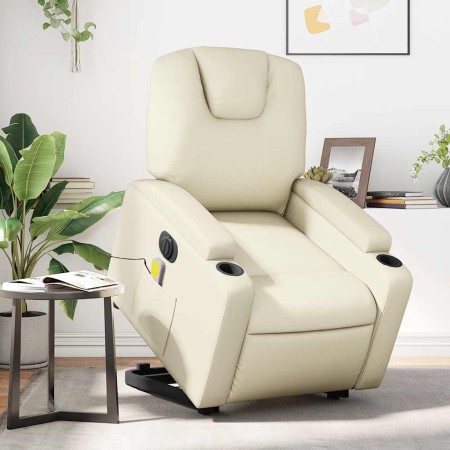 Sillón de masaje elevable eléctrico cuero sintético crema en Sillones | Comprar online en Foru.es