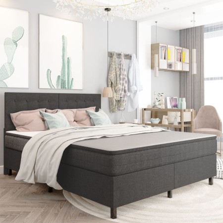 Cama box spring tela gris oscuro 160x200 cm de , Camas y somieres - Ref: Foro24-3054795, Precio: 697,93 €, Descuento: %