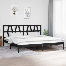 Solid black pine wood bed frame 200x200 cm by , Beds and slatted bases - Ref: Foro24-3104022, Price: 159,79 €, Discount: %