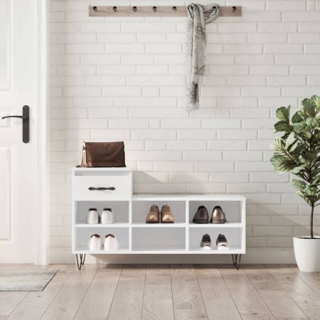 Mueble zapatero madera contrachapada blanco brillo 102x36x60 cm de , Zapateros y organizadores de calzado - Ref: Foro24-83136...
