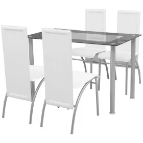 Conjunto de Comedor Cuero Artificial de Cinco Piezas de Color Blanco de vidaXL, muebles para cocinas y comedores - Ref: Foro2...