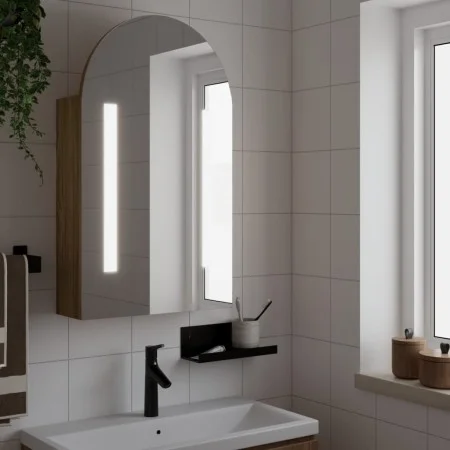 Mueble de baño con espejo arqueado y luz LED roble 42x13x70 cm de , Tocadores de baño - Ref: Foro24-357976, Precio: 100,84 €,...