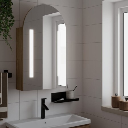 Mueble de baño con espejo arqueado y luz LED roble 42x13x70 cm de , Tocadores de baño - Ref: Foro24-357976, Precio: 108,21 €,...