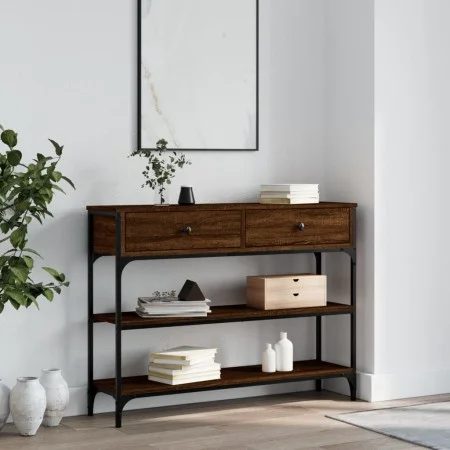 Mesa consola madera de ingeniería marrón roble 100x25x75 cm de , Mesas auxiliares - Ref: Foro24-834184, Precio: 84,77 €, Desc...