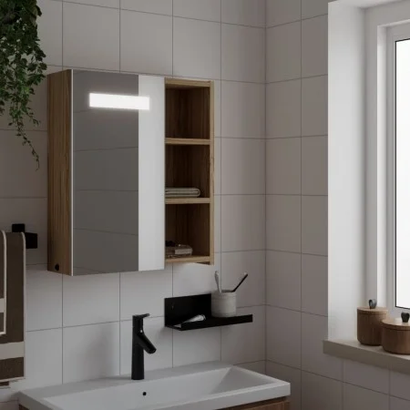 Mueble de baño con espejo y luz LED roble 45x13x52 cm de , Tocadores de baño - Ref: Foro24-357968, Precio: 76,82 €, Descuento: %