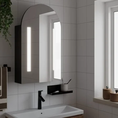 Mueble de baño con espejo arqueado y luz LED negro 42x13x70 cm de , Tocadores de baño - Ref: Foro24-357975, Precio: 105,58 €,...