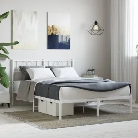 Estructura de cama de metal con cabecero blanca 120x190 cm de , Camas y somieres - Ref: Foro24-355509, Precio: 106,64 €, Desc...